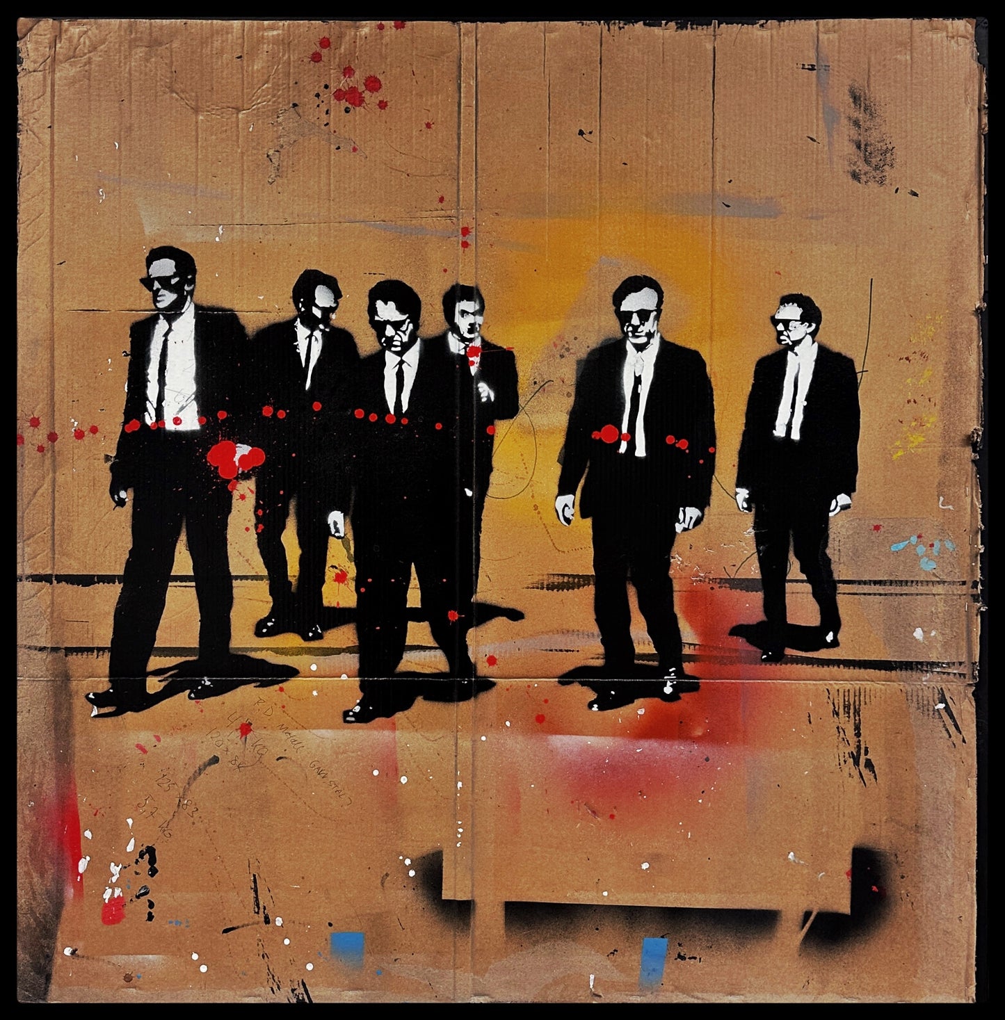 01 Reservoir Dogs Originalt maleri på resirkulerte materialer av papp og treverk